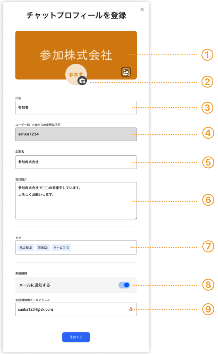 チャットプロフィールを登録・編集する（参加者向け） – eventos